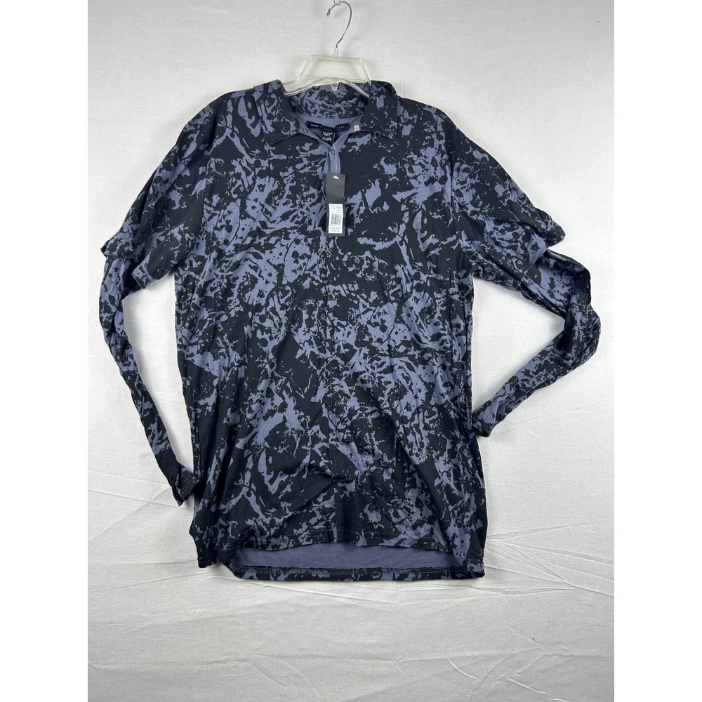 Marc By Marc Jacobs Mens Royal Grey Abstract Print Long Sleeve Polo Shirt M NEW